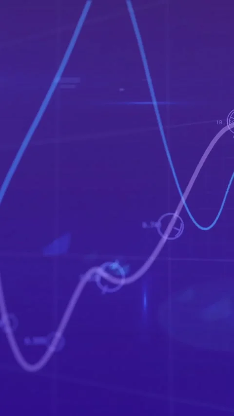 Animation of financial data processing with glowing spot on purple background Stock Footage 343645100