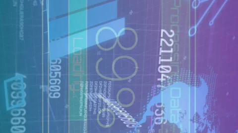 Animation of financial data processing with graph, globe on digital interface Stock Footage 312726414