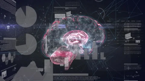 Animation of financial data processing, graphs, charts, 3d human brain on Stock Footage 325962638