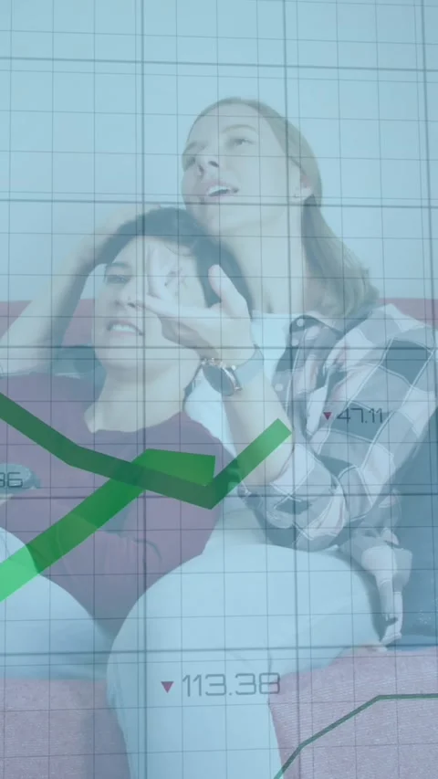 Animation of financial data processing with green lines and statistics over Stock Footage 341991413