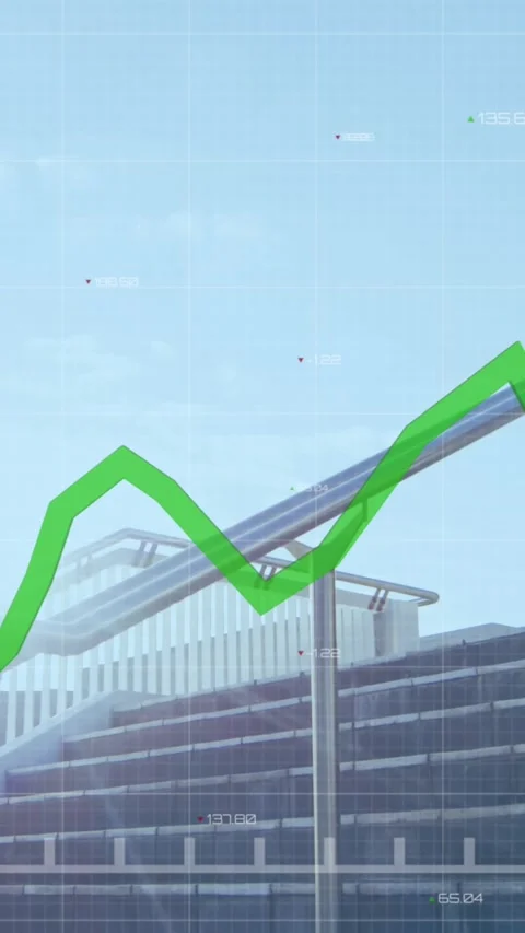 Animation of financial data processing with green line over asian businessman Stock Footage 344614018