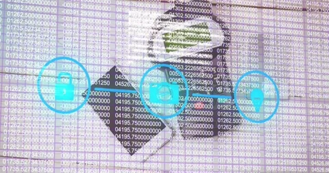 Animation of financial data processing, network with icons and payment terminal Stock Footage 208695860