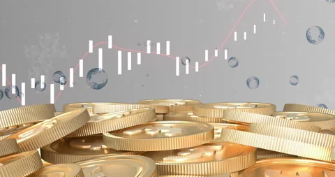 Animation of financial data processing over stack of gold coins Stock Footage 149766100