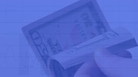 Animation of financial data processing over american dollar bills being counted Stock Footage 151296831