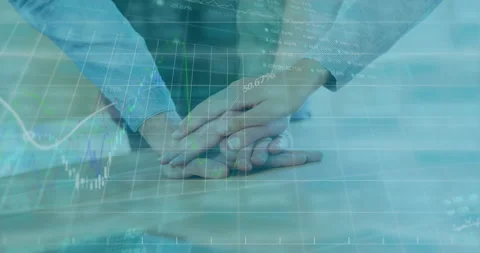 Animation of financial data processing over business people stacking hands Stock Footage 151931095