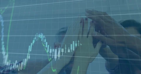 Animation of financial data processing over office colleagues stacking hands Stock Footage 151980850