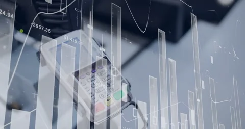 Animation of financial data processing over payment terminal Stock Footage 152166909
