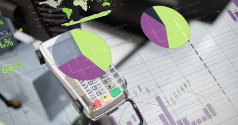 Animation of financial data processing over payment terminal Stock Footage 152167312