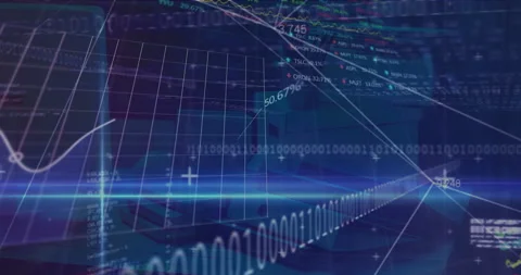 Animation of financial data processing over document office files Stock Footage 152702723