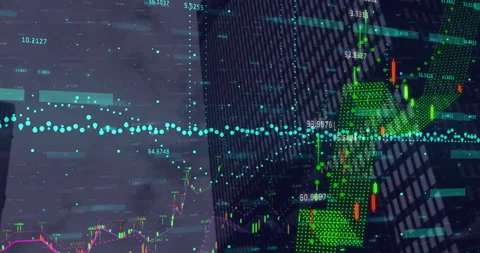 Animation of financial data processing over modern cityscape Stock-Footage 152702920