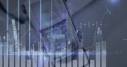 Animation of financial data processing over payment terminal Stock Footage 155779655