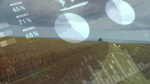 Animation of financial data processing over combine in agriculture field 스톡 동영상 156574553