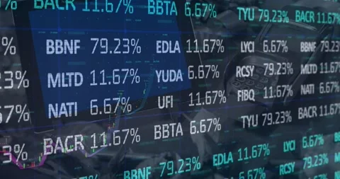 Animation of financial data processing over payment terminal Stock Footage 156818305