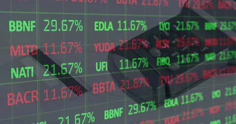 Animation of financial data processing over payment terminal Stock Footage 156818799