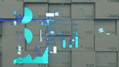Animation of financial data processing over stack of cardboard boxes Stock Footage 157674656