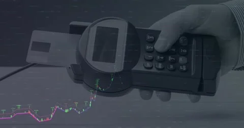 Animation of financial data processing over payment terminal Stock Footage 162899656