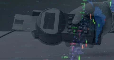 Animation of financial data processing over payment terminal Stock Footage 162899804