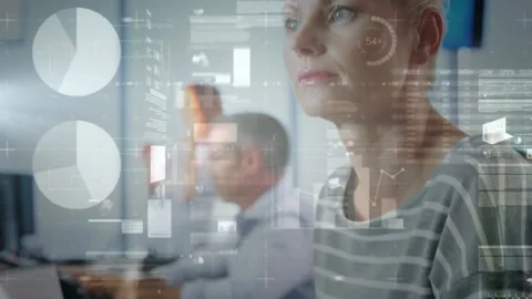 Animation of financial data processing over diverse business people using Stock Footage 168438588