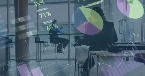 Animation of financial data processing over diverse group of business people in Stock Footage 170909265