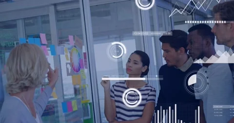 Animation of financial data processing over diverse group of business people Stock Footage 178092332