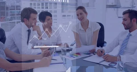 Animation of financial data processing over diverse group of business people Stock Footage 178093695