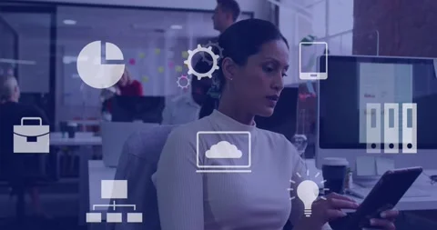 Animation of financial data processing over diverse group of business people Stock Footage 178093848