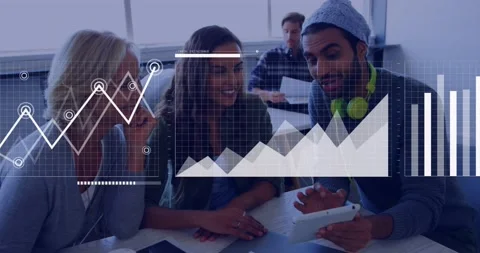 Animation of financial data processing over diverse group of business people Stock Footage 178094525