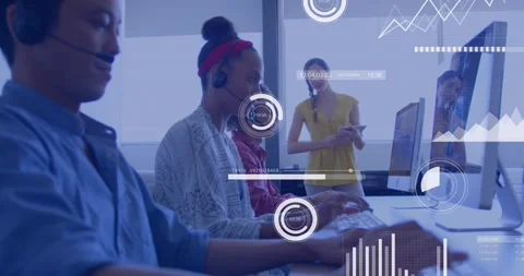 Animation of financial data processing over diverse group of business people Stock Footage 178094923