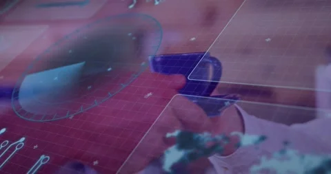 Animation of financial data processing over people using payment terminal Stock Footage 196261249