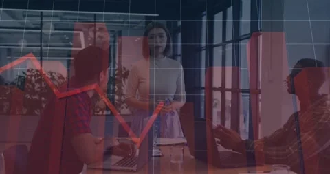 Animation of financial data processing over group of diverse business people Stock Footage 196877648