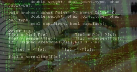 Animation of financial data processing over people using payment terminal Stock Footage 199346984