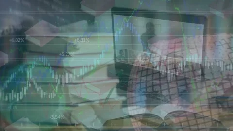 Animation of financial data processing over delivery man getting out of car Stock Footage 201254683