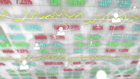 Animation of financial data processing over moving cogs Stock Footage 201683600