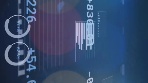 Animation of financial data processing over out of focus city lights Stock Footage 208274451