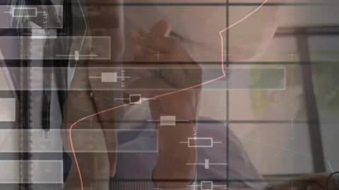 Animation of financial data processing over business people stacking hands in Stock Footage 208285208