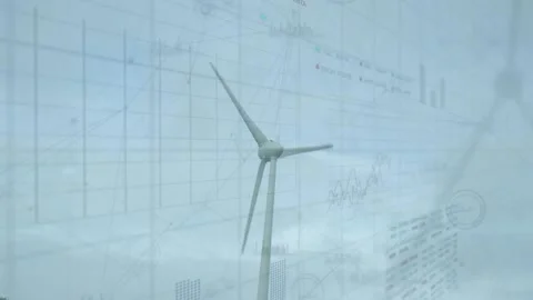 Animation of financial data processing over moving cogs Stock Footage 209619595