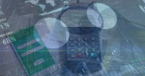 Animation of financial data processing over payment terminal Stock Footage 219030066