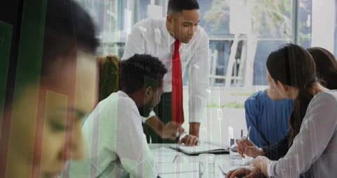 Animation of financial data processing over group of business people Stock Footage 221007978