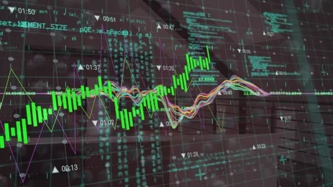 Animation of financial data processing over empty room Stock Footage 224618006