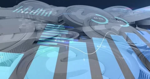 Animation of financial data processing over stack of american dollar coins Stock Footage 247259346