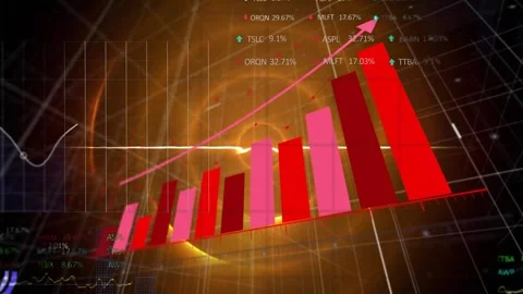 Animation of financial data processing over glowing orange circles Video stock 257176124