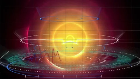 Animation of financial data processing over glowing orange circles Video stock 257176162