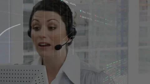 Animation of financial data processing over caucasian businesswoman using phone Stock-Footage 260987104