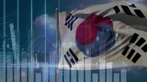 Animation of financial data processing over flag of south korea Stock Footage 264570578