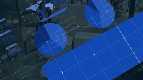 Animation of financial data processing over warehouse Stock Footage 266975726