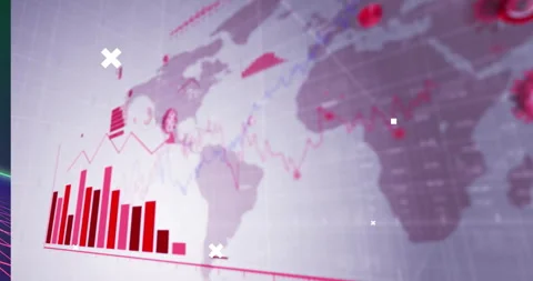 Animation of financial data processing over lines and shapes on black background Stock Footage 307469922