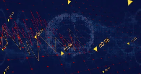Animation of financial data processing over digital brain on black background Stock Footage 309356104