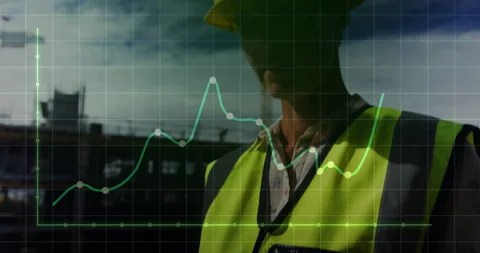 Animation of financial data processing over caucasian female architect using Stock Footage 310033110
