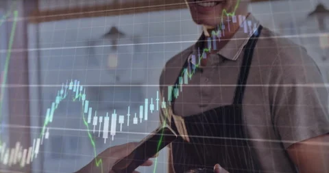 Animation of financial data processing over diverse people paying with Stock Footage 310408399