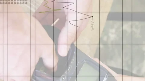 Animation of financial data processing over person typing pin number on payment Stock Footage 312363043